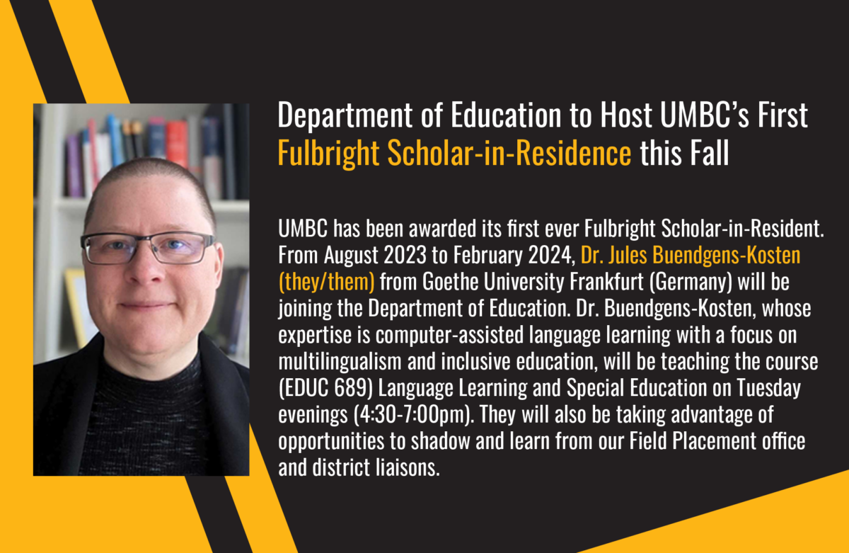 Department of Education to Host UMBC’s First Fulbright Scholar-in-Residence this Fall